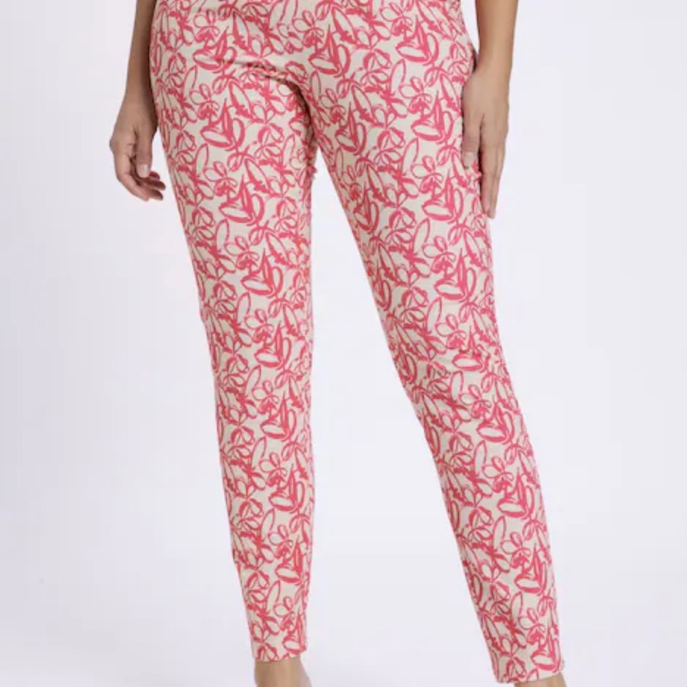 Ulla Popken Abstract Print Slim Leg Bengaline Stretch Pants